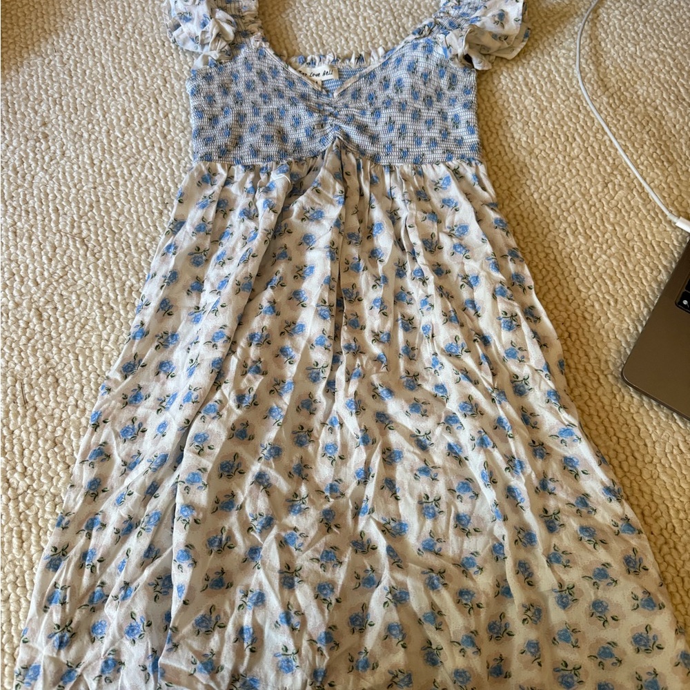 Floral blue and white mini dress